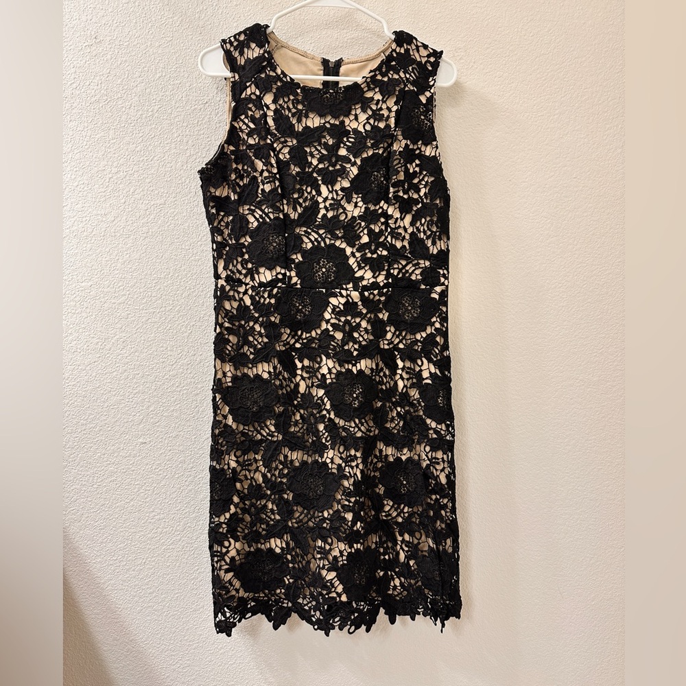 Ryan Michelle Black Lace Sheath Dress with flesh lining
